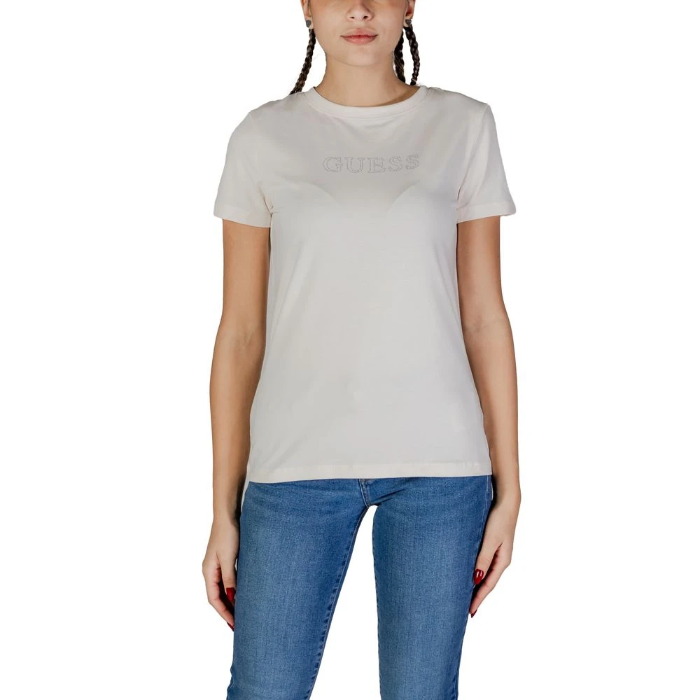 Guess Crème Katoenen T-shirt Lente Zomer Collectie White Dames