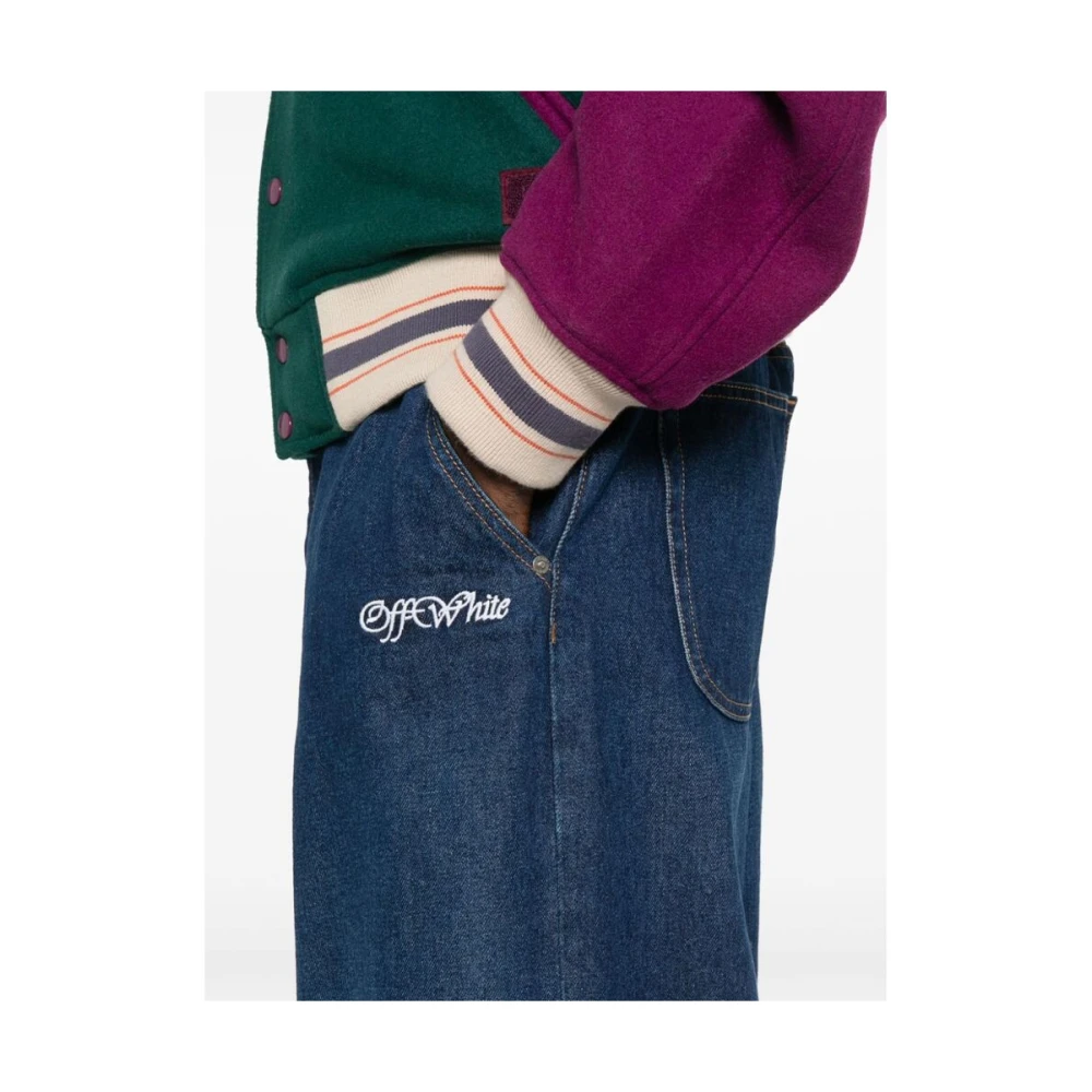 Off White Blauwe Denim Wide Leg Jeans Blue Heren