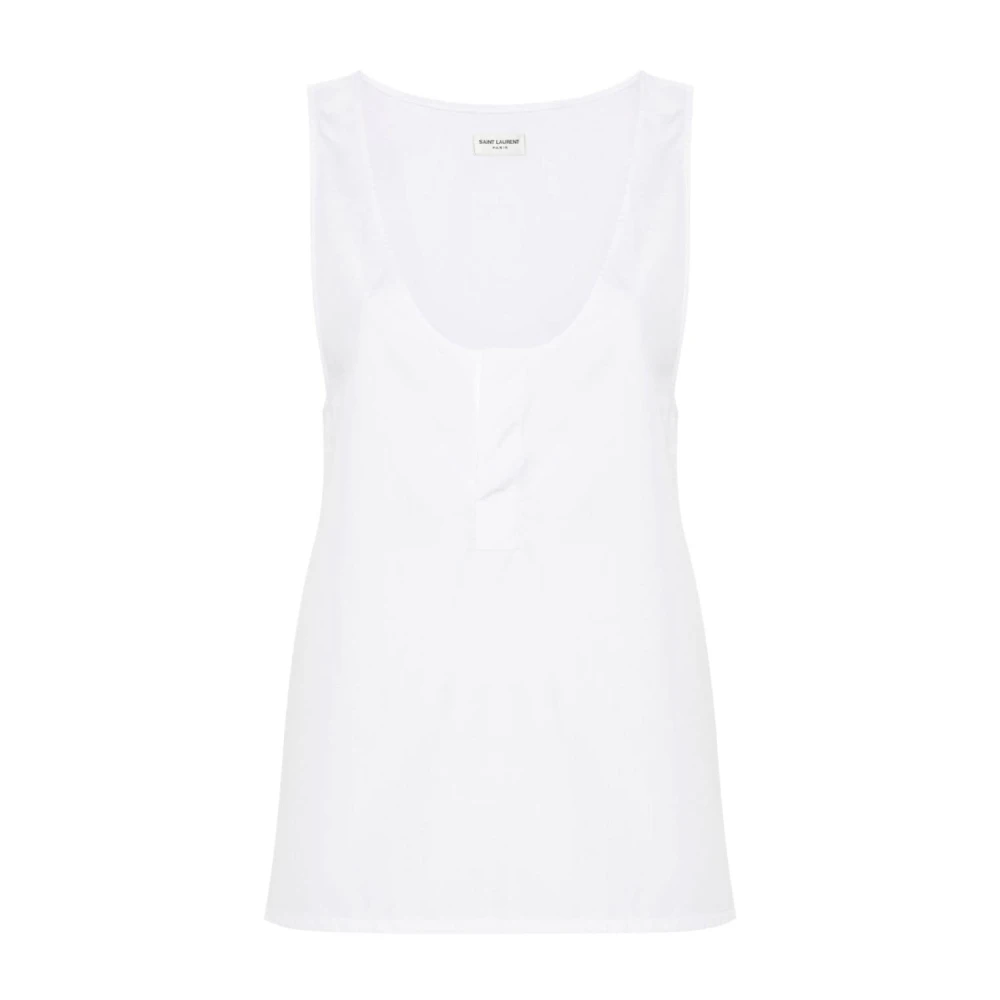 Saint Laurent Vit Bomull Poplin U-Hals Topp White, Dam