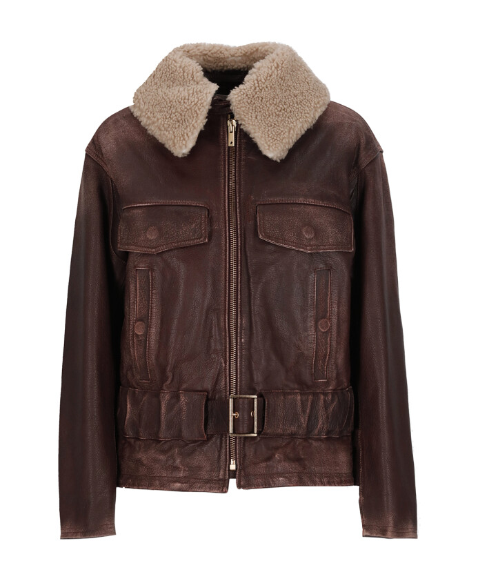 bruine-leren-gewatteerde-jas-met-boucle-kraag