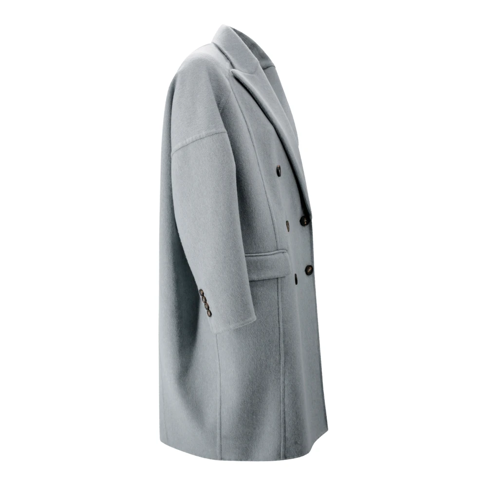 BRUNELLO CUCINELLI Lichtblauwe Cashmere Jas met Peak Revers Blue Dames