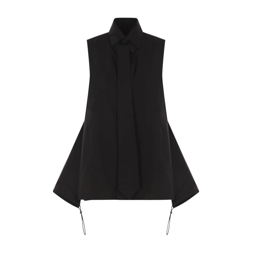 Yohji Yamamoto Zwarte Katoenen Popeline Mouwloze Overhemd Black Dames