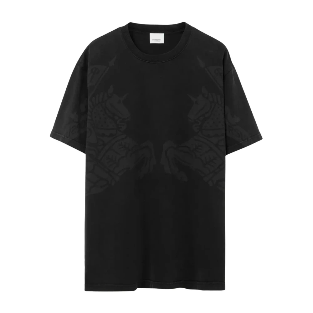 Burberry Oversized Knight Print Bomull T-shirt Black, Dam