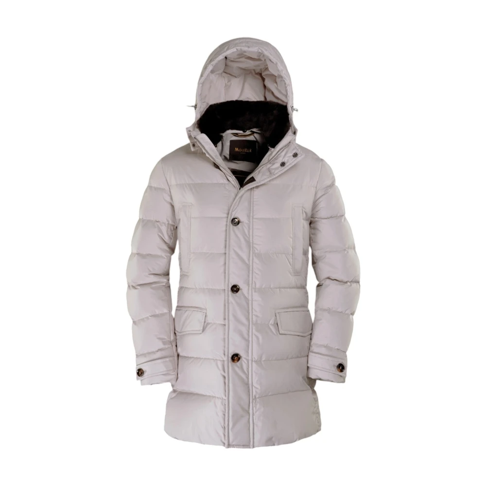 Moorer Men's Beige Quilted Goose Feather Jacket With Fur Trim