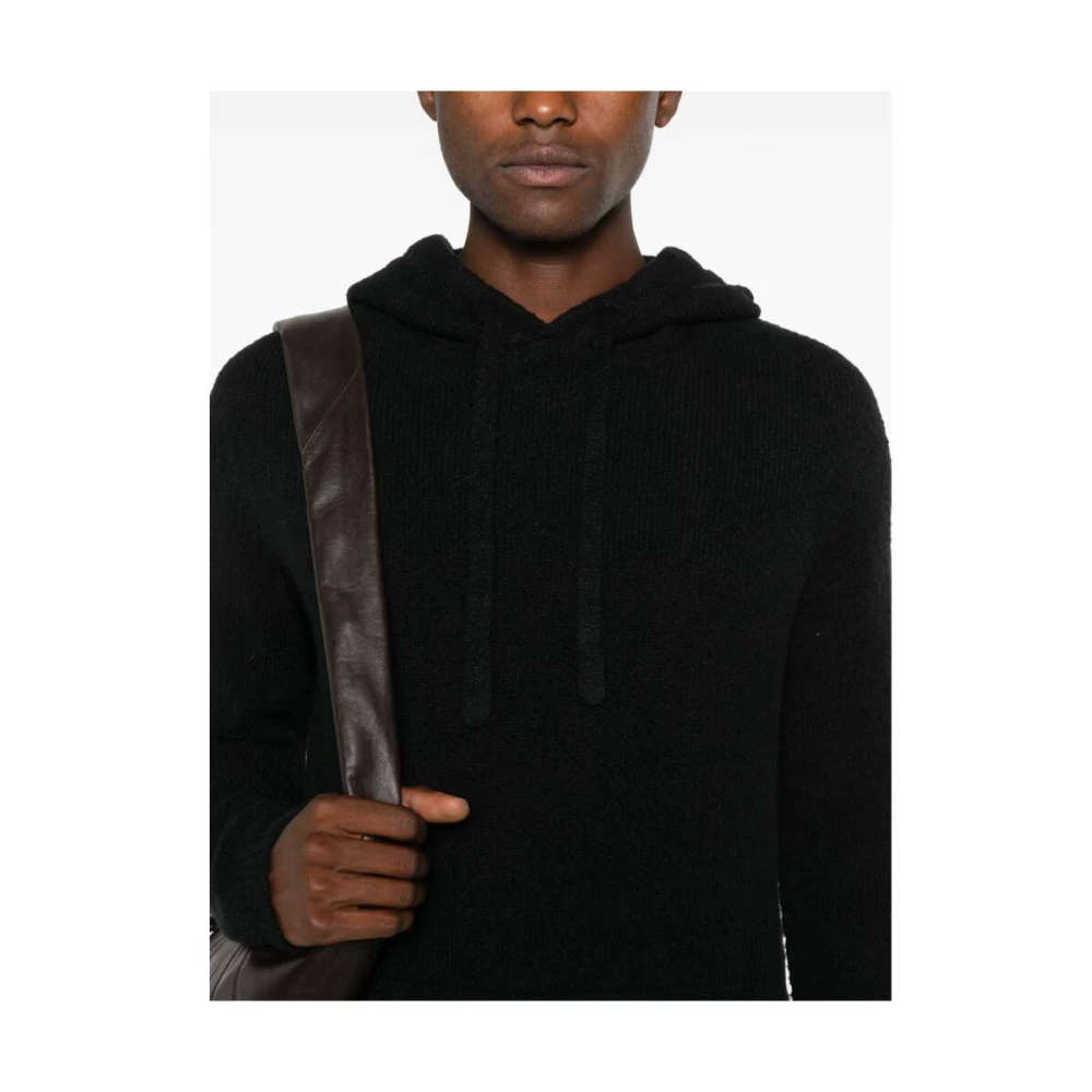 Roberto Collina Zwarte Bouclé Gebreide Hoodie Trui Black Heren