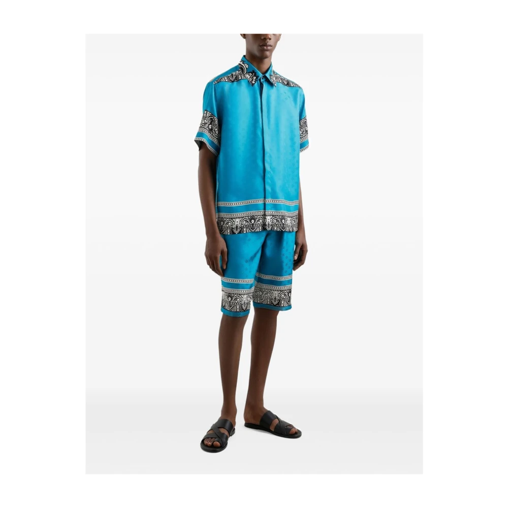 Dolce & Gabbana Blauwe Monogram Print Button-Up Shirt Blue Heren