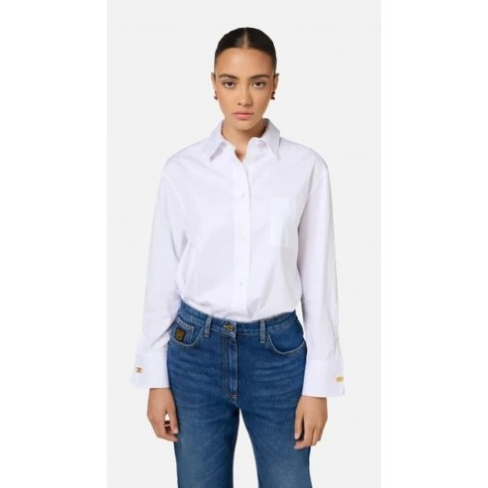 Elisabetta Franchi Gestreepte witte overhemd lange mouw White Dames