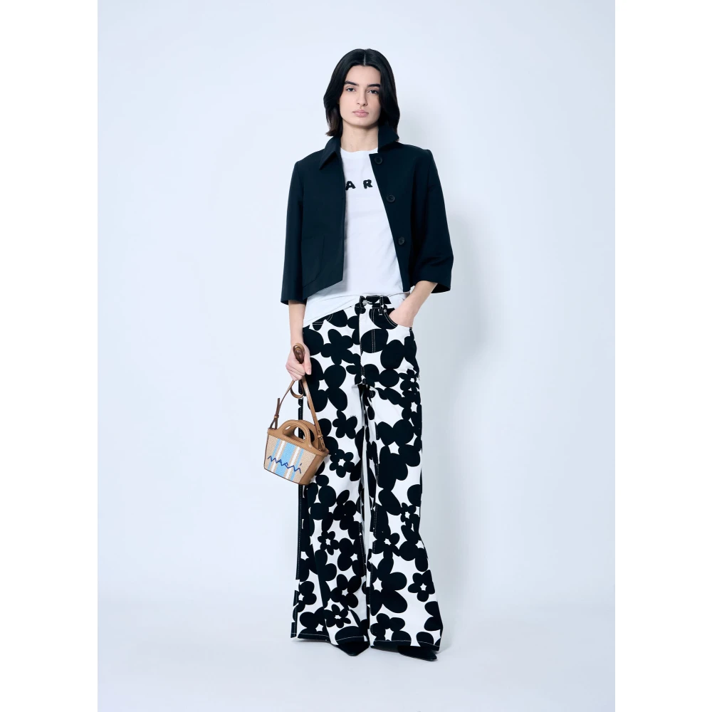Marni Katoenen Jersey Logo Motif T-Shirt White Dames