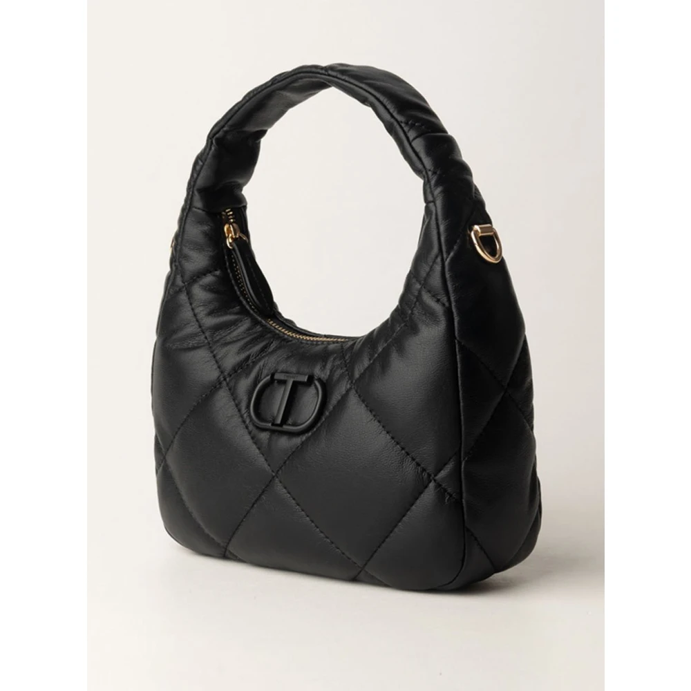 Twinset Gewatteerde leren handtas met ritssluiting Black Dames