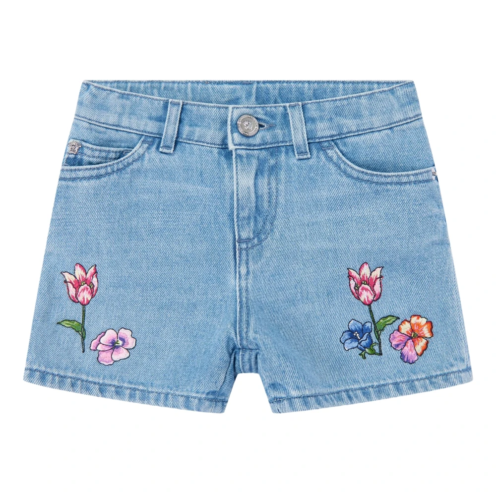 Versace , Shorts, Unisex, Blue, 5 Y, Embroidered Flowers Denim Shorts
