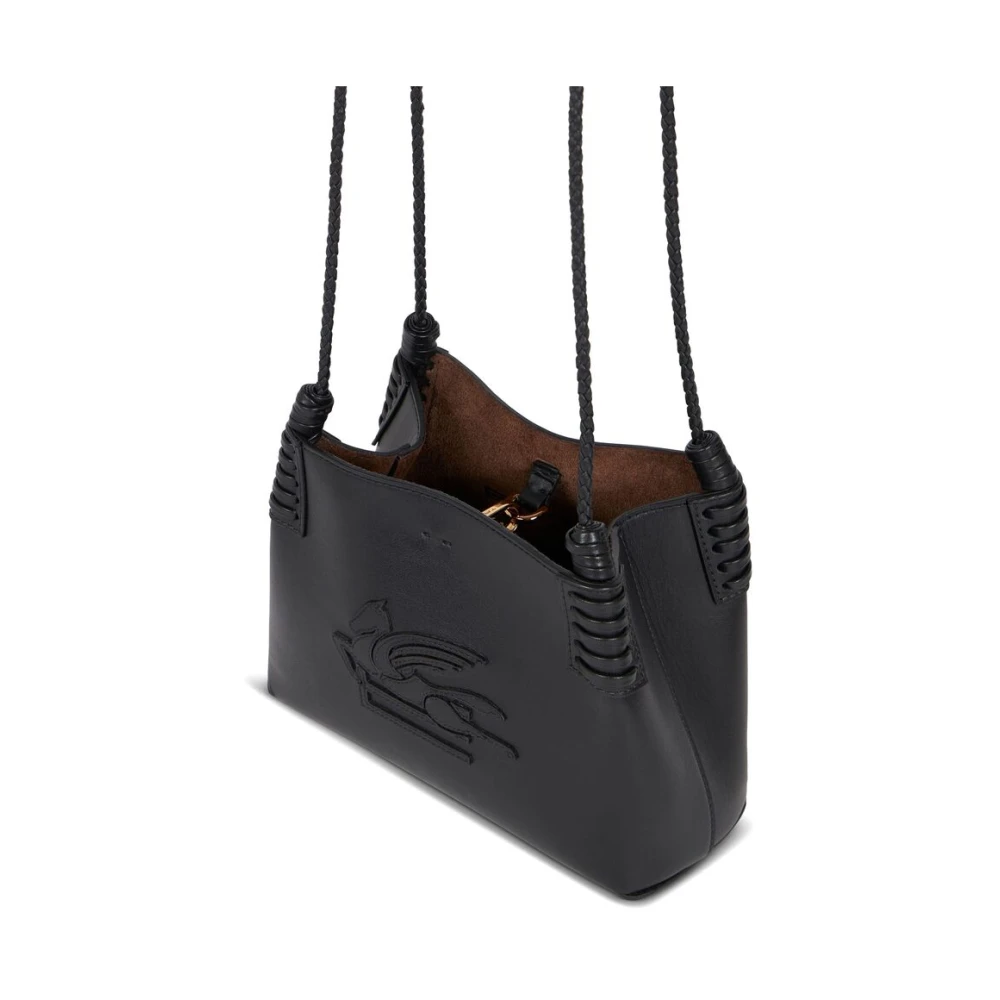 ETRO Zwarte Leren Kliksluiting Schoudertas Black Dames