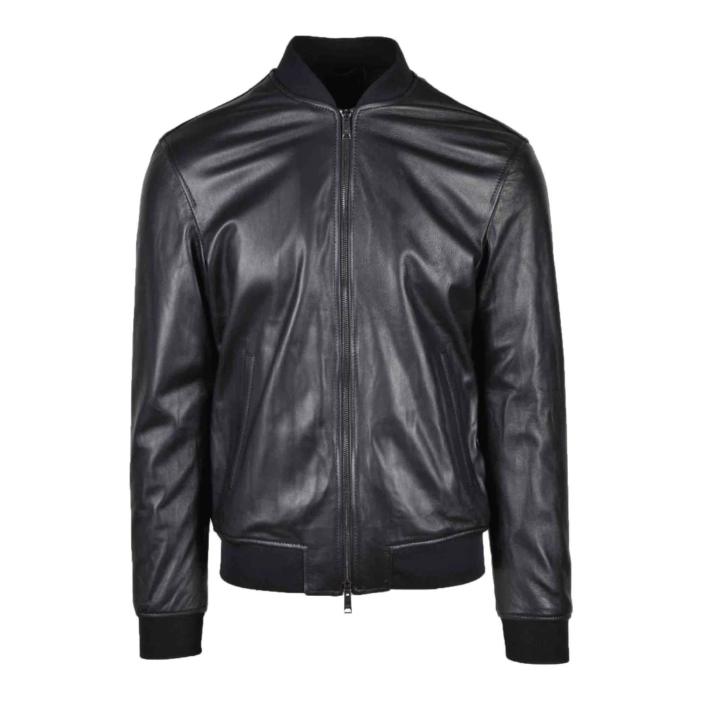 Armani Exchange Zwarte leren blazer met ritssluiting Black Heren