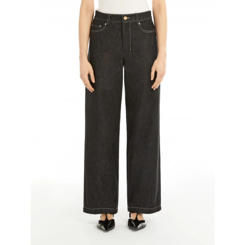 Max Mara Wijde denim-look katoenen broek Black Dames