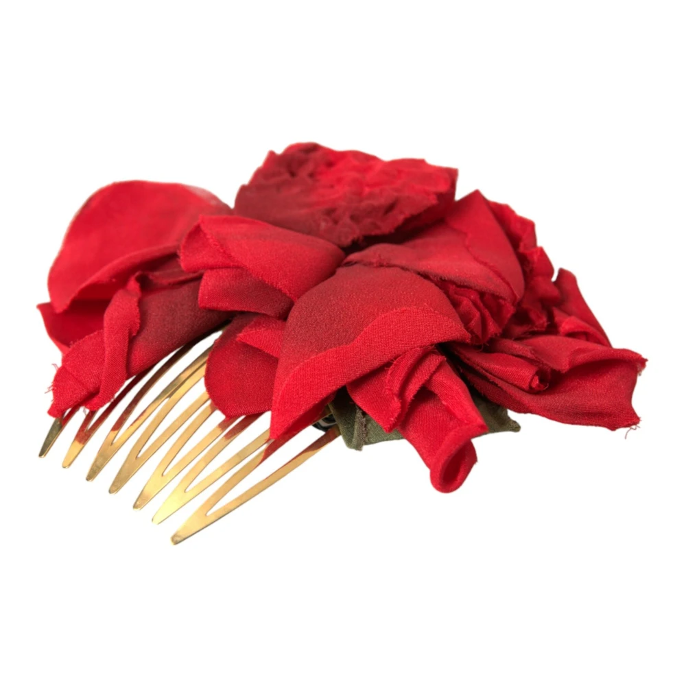 Dolce & Gabbana Rode Zijden Bloemen Haarkam Red Dames