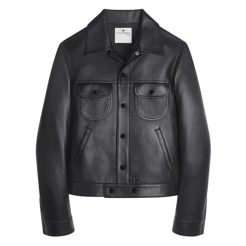 Courrèges Zwarte Leren Vintage Trucker Jas Black Heren