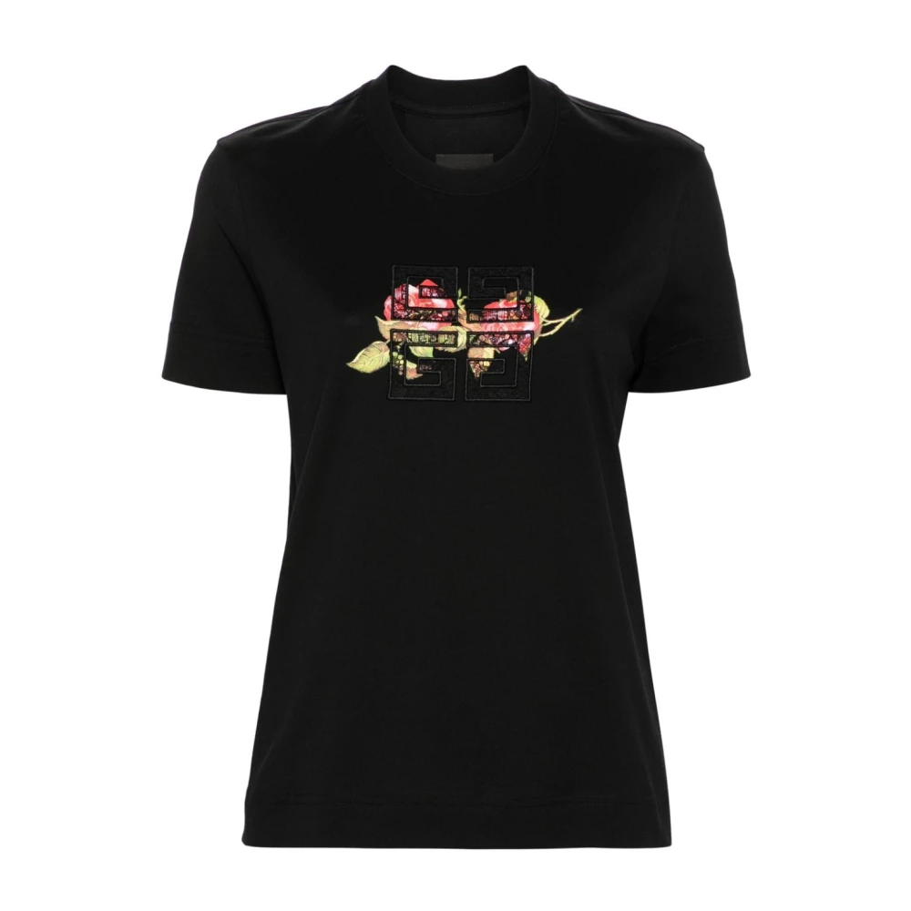 Givenchy Zwarte Bloemenprint Top met Kantafwerking Black Dames