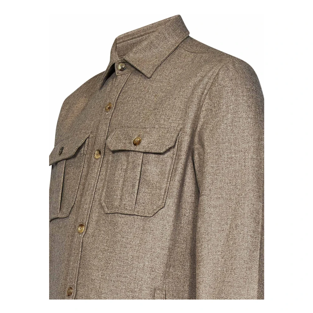 Boglioli Beige Wolmix Knoopshirt Beige Heren