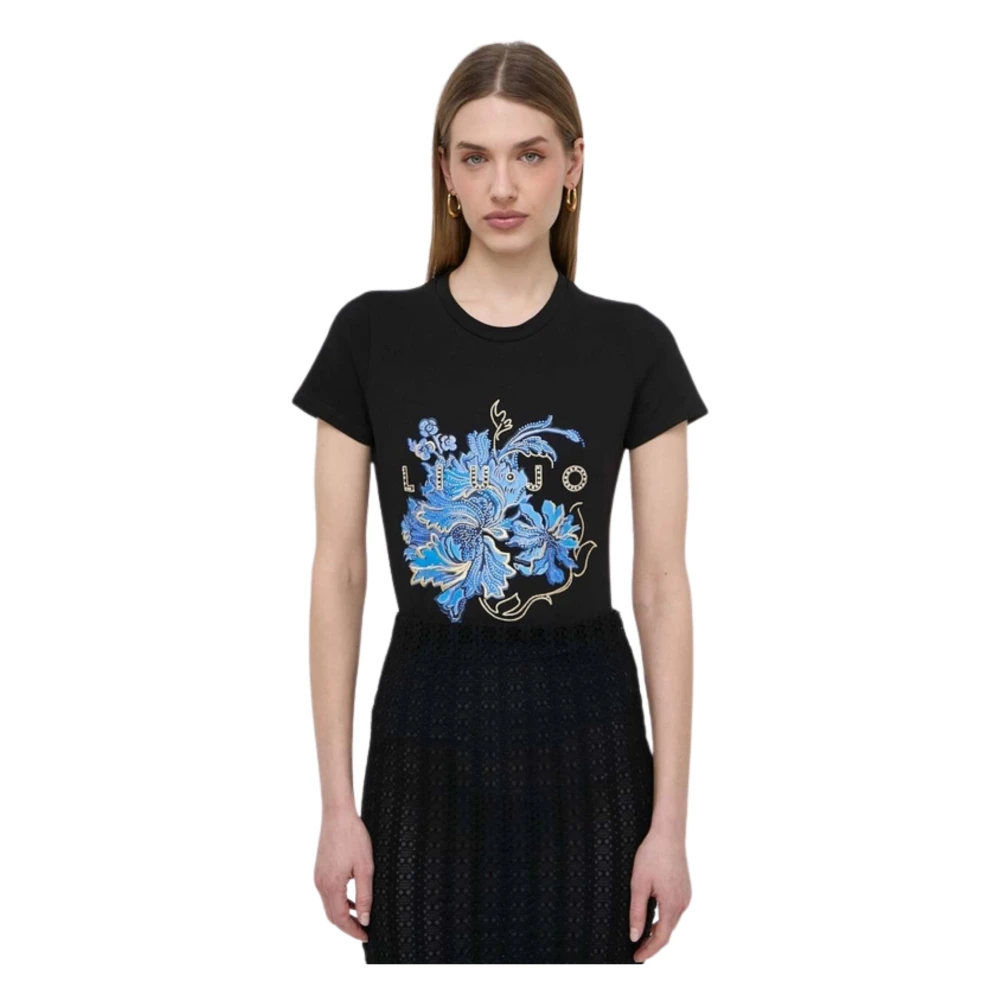 Liu Jo Zwart T-shirt met decoratieve borduurwerk Black Heren