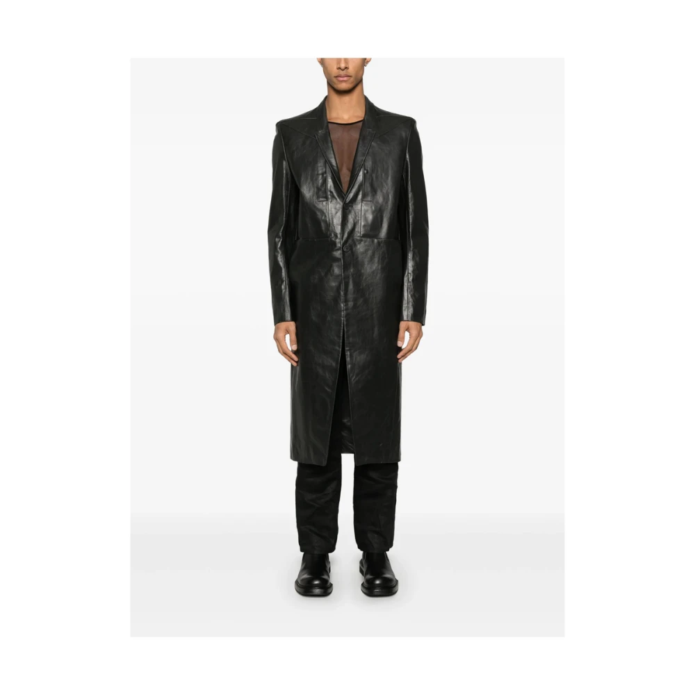 Rick Owens Zwarte Geknoopte Jas met Schoudervullingen Black Heren