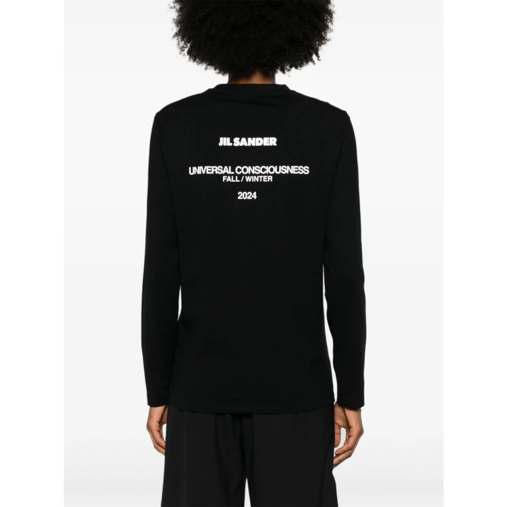 Jil Sander Zwart Katoenen Logo Print T-shirt Black Dames