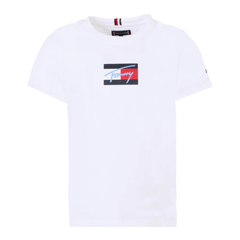 Tommy Hilfiger Unisex Kids White T-Shirts,, Cotton T-Shirt With Logo Print Size 2 Y