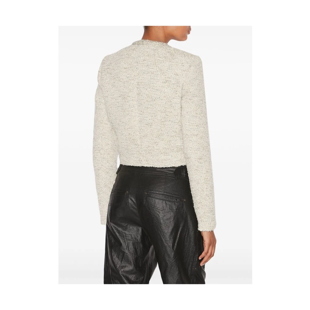 Isabel marant Tweed V-Neck Jas met Zakken Beige Dames