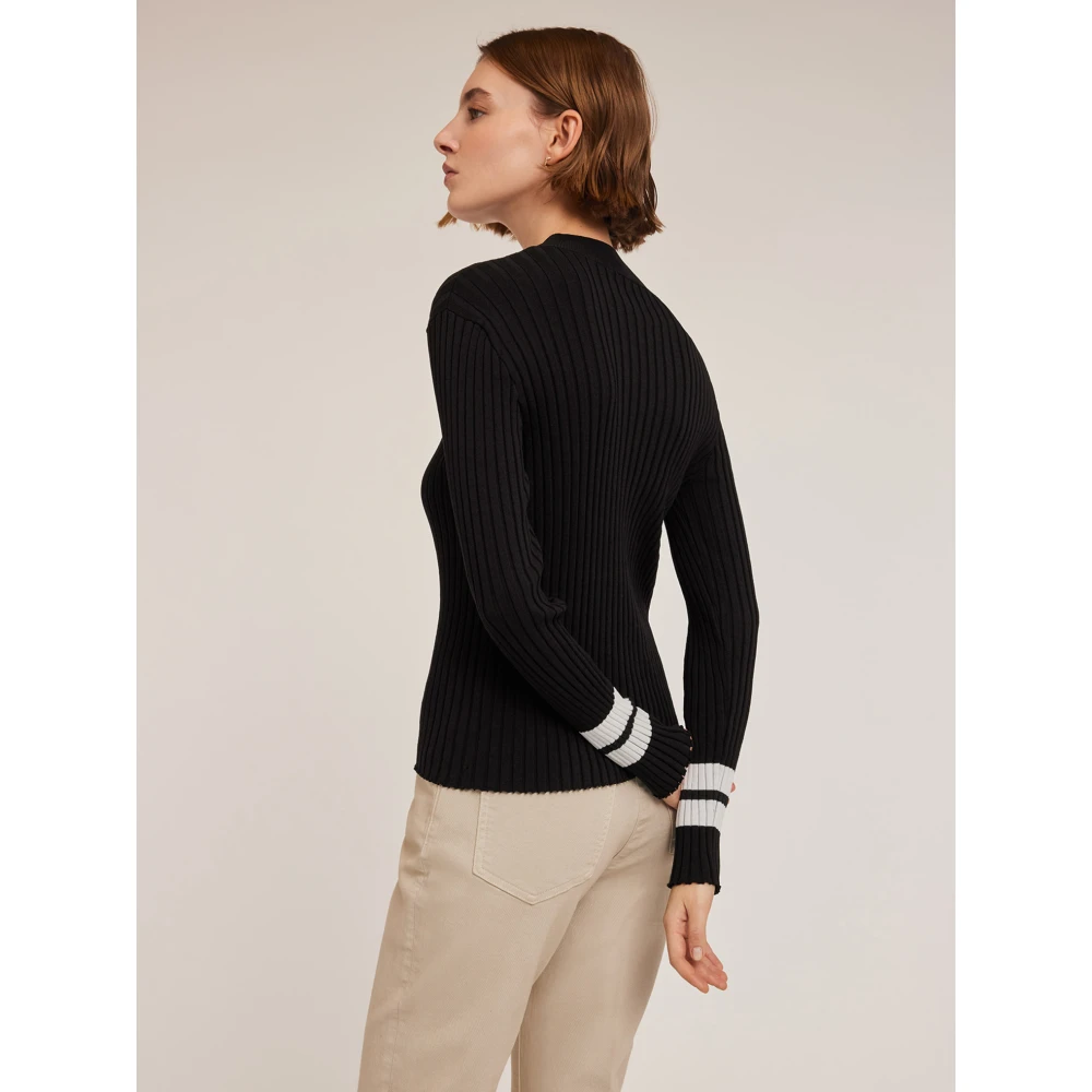 Motivi Trui met opstaande kraag en split onderaan Black Dames