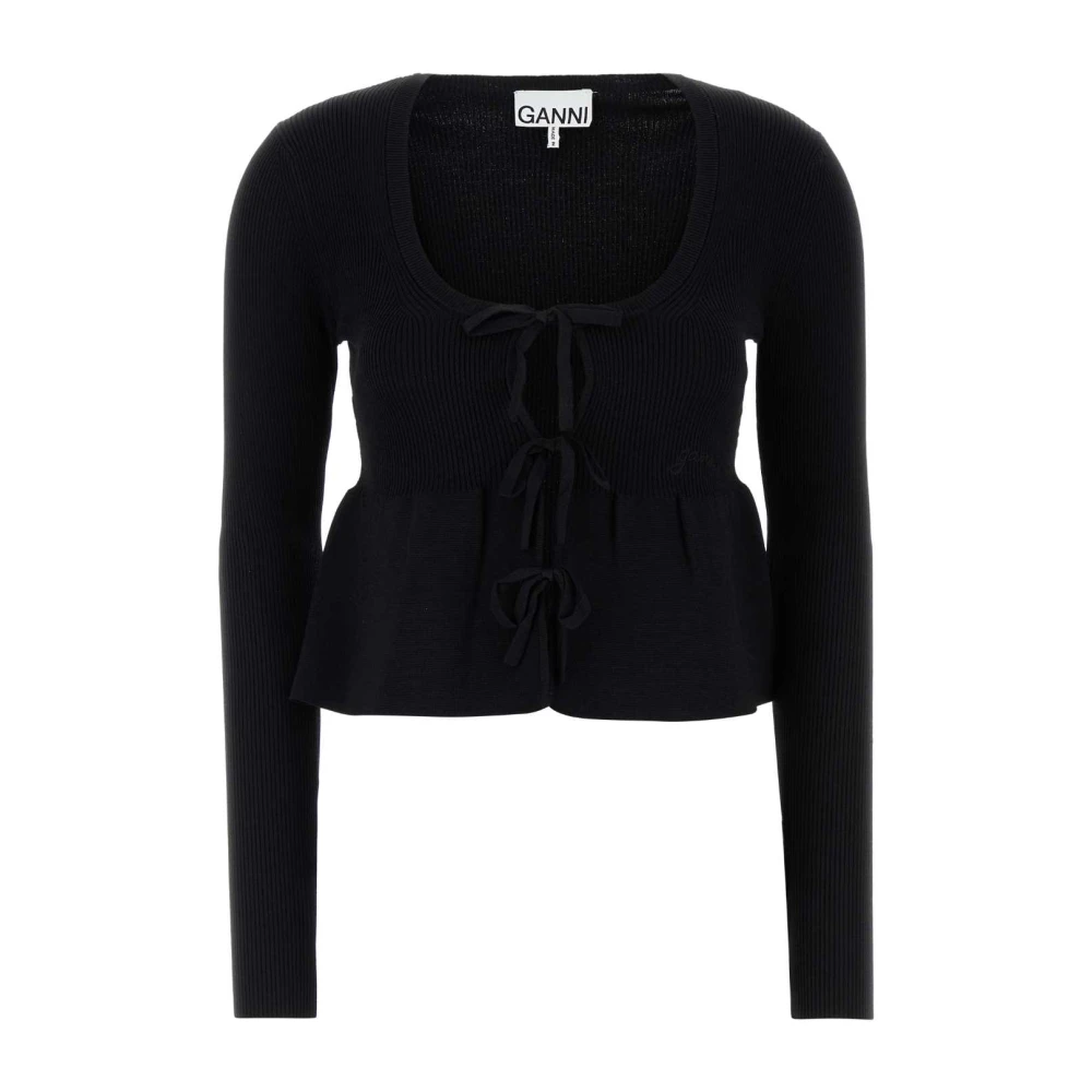 Ganni Zwarte stretch viscose blend vest Black Dames