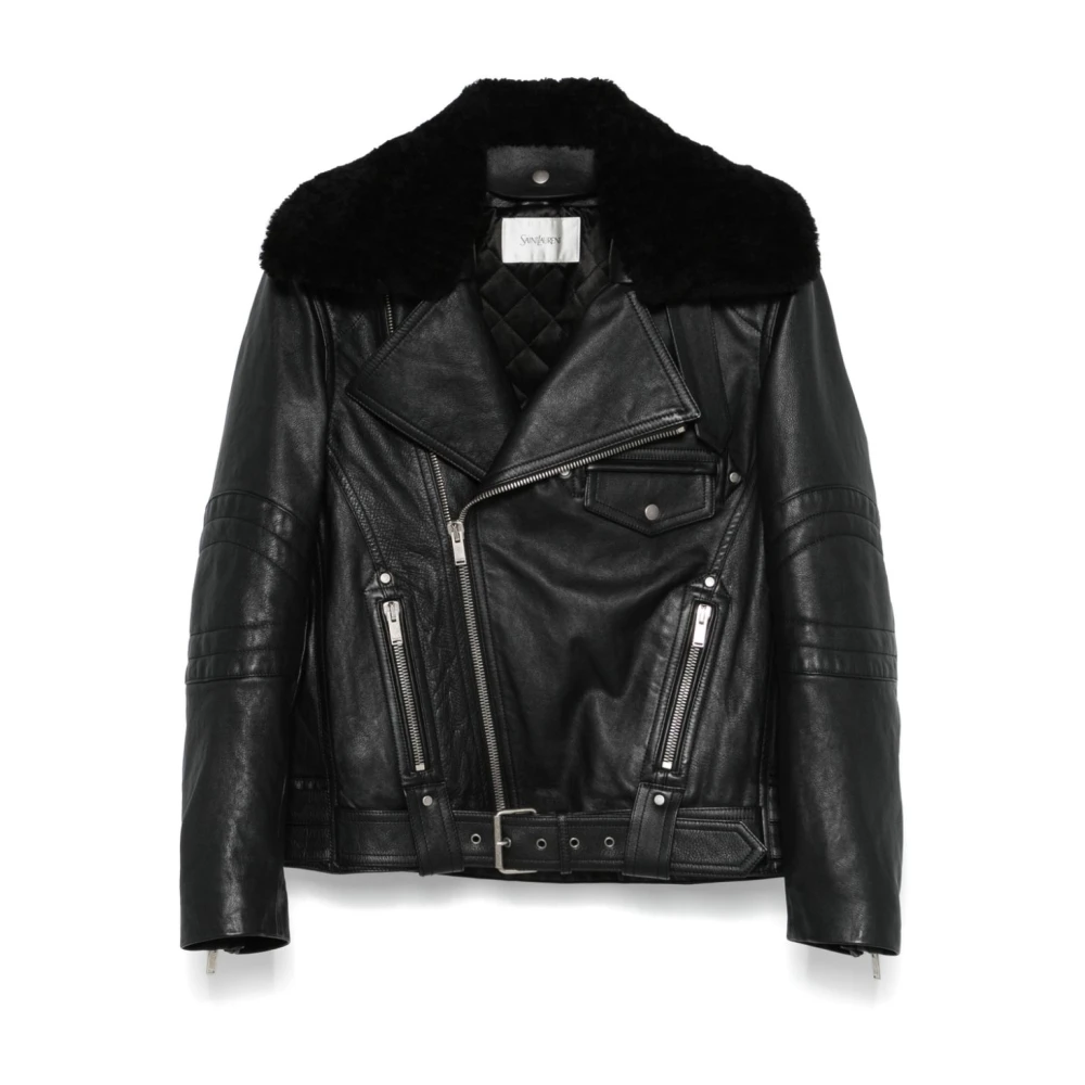 Saint Laurent Zwarte Biker Leren Jas Black Dames