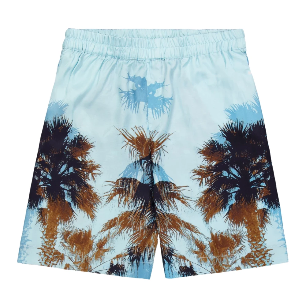 Laneus Turquoise Palm Print Bermuda Shorts Blue Heren