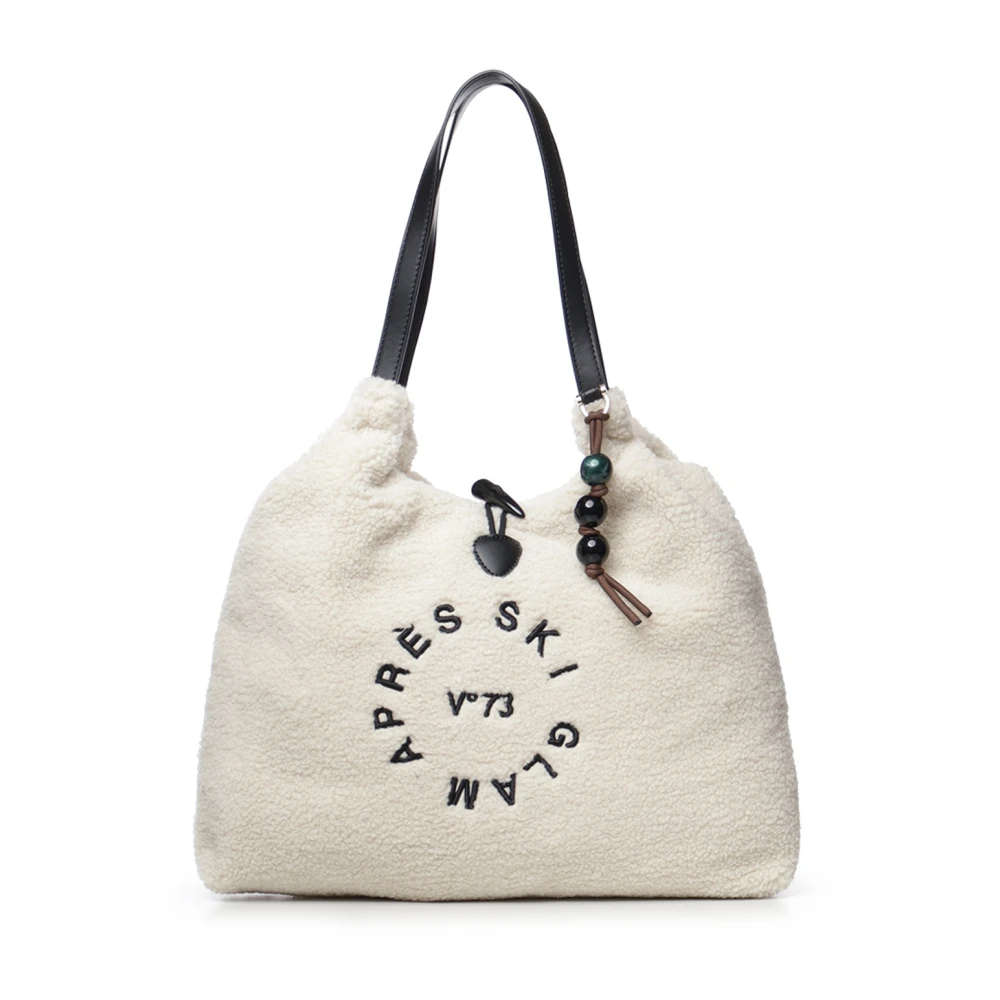 V° 73 Donna Off White Black Borsa Ski Glam In Tessuto Effetto Teddy - Immagine 3