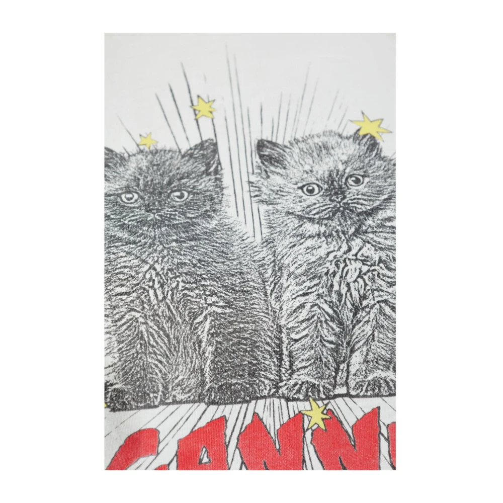 Ganni Blauw Grafisch Print Crew Neck T-shirt White Dames