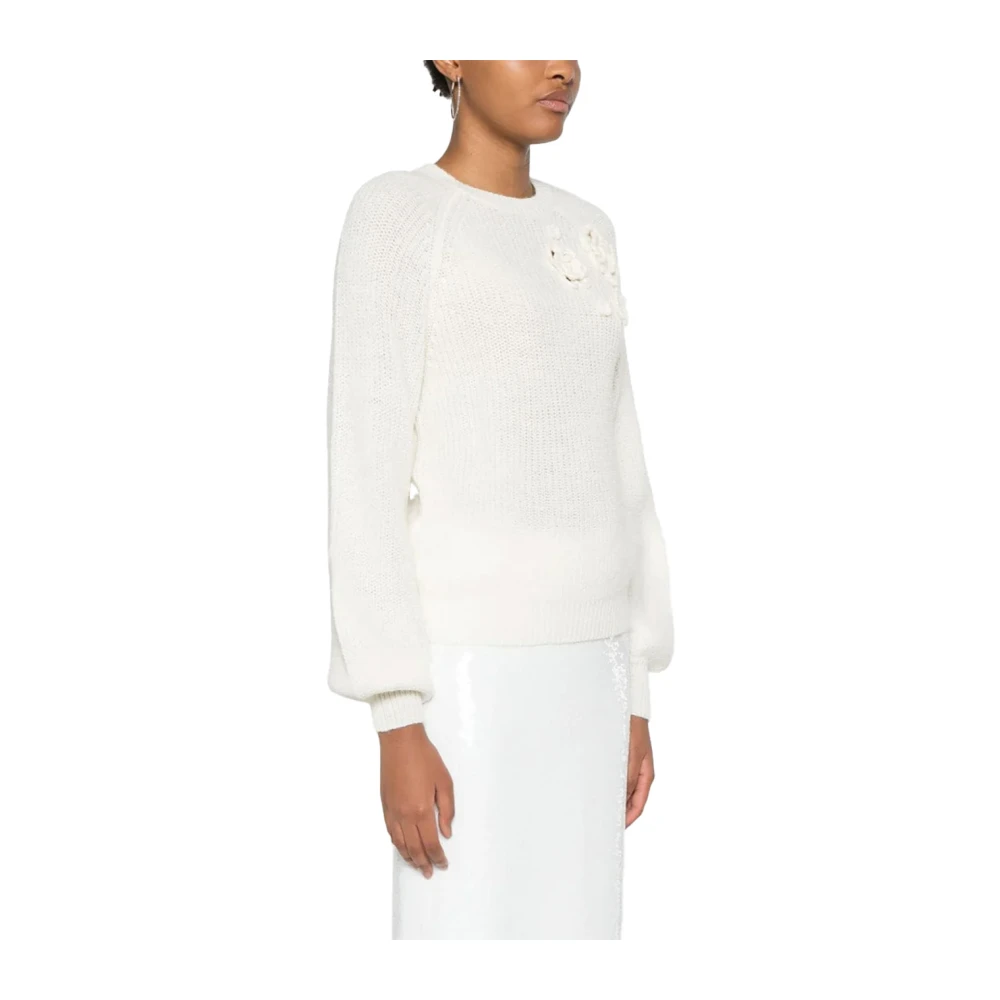 Twinset Bloemenapplicatie Wollen Trui White Dames