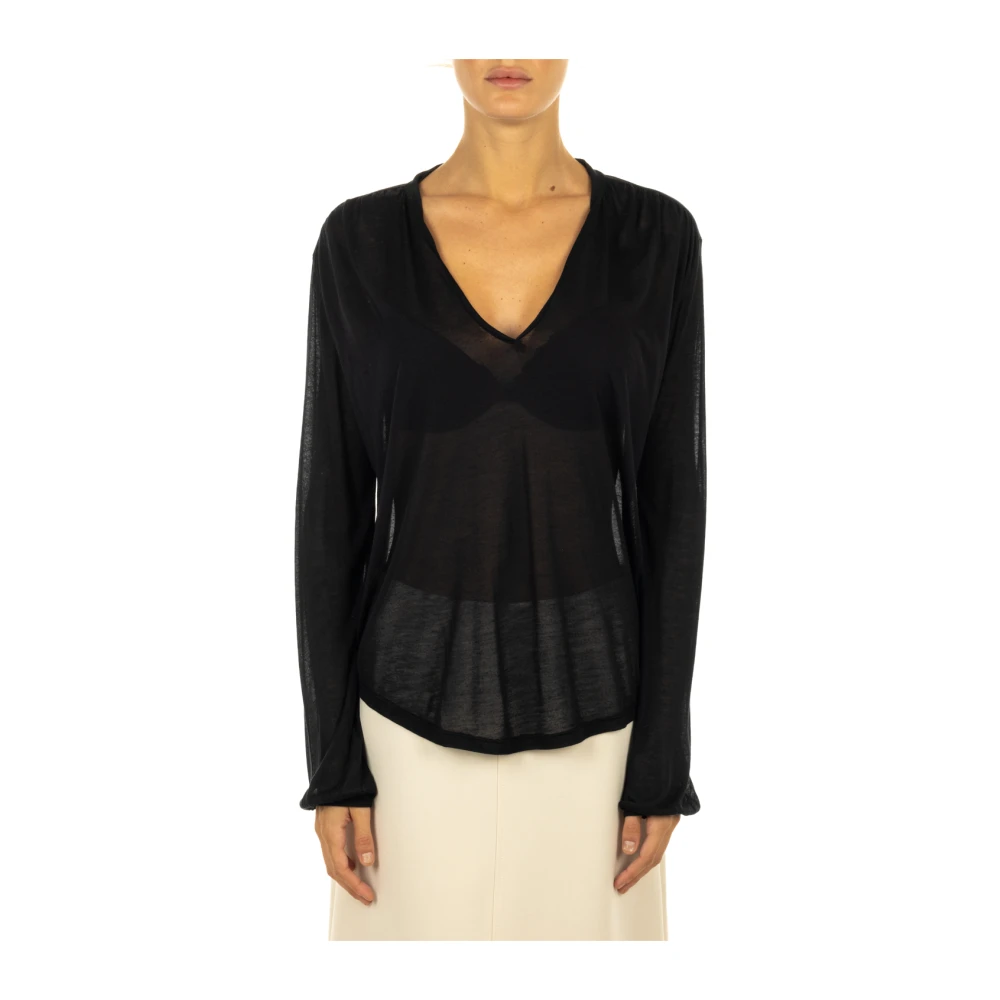 Majestic filatures Zwarte trui met ronde hals Black Dames