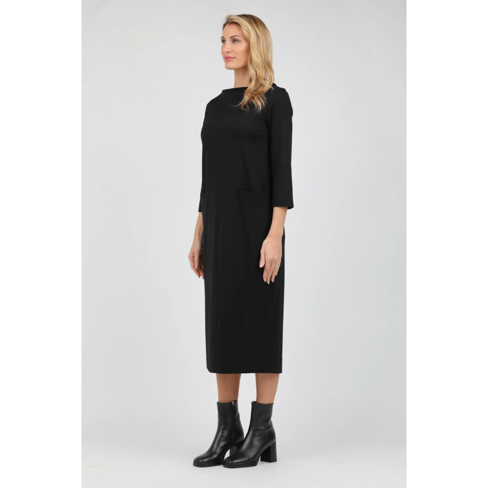 Alpha Studio Lange bootnek jurk met driekwart mouwen Black Dames