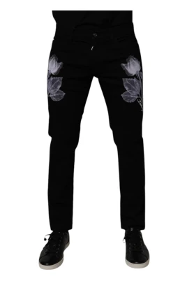 Svarta blommiga skinny denim jeans