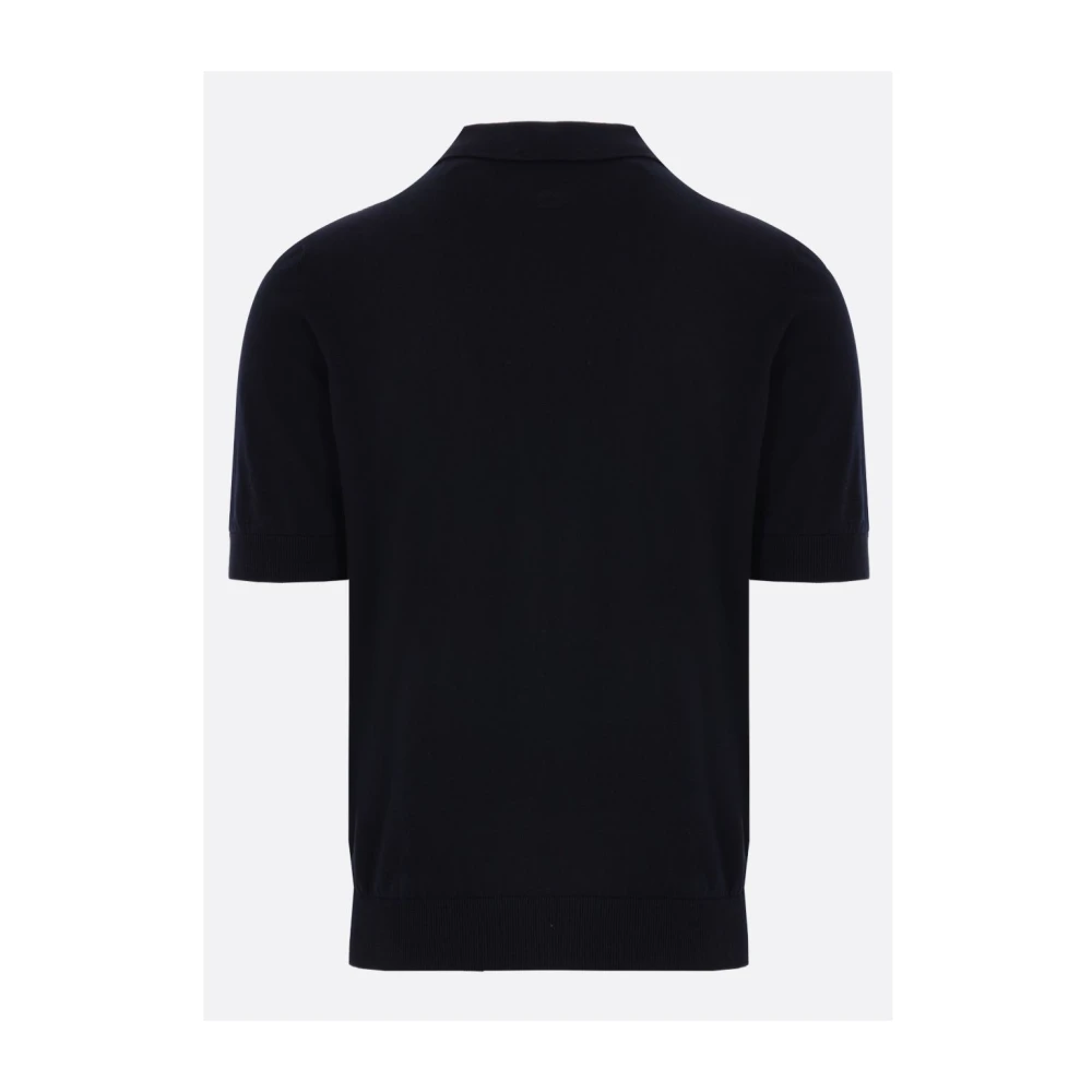Lardini Blauw Katoenen Poloshirt Geribbelde Zoom Blue Heren