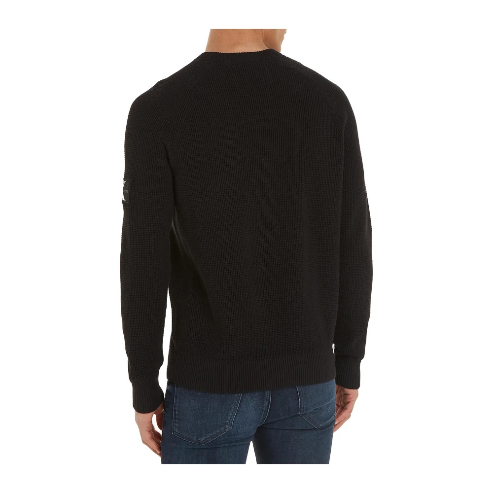 Calvin Klein Zwarte Sweater met Logo Patch Black Heren