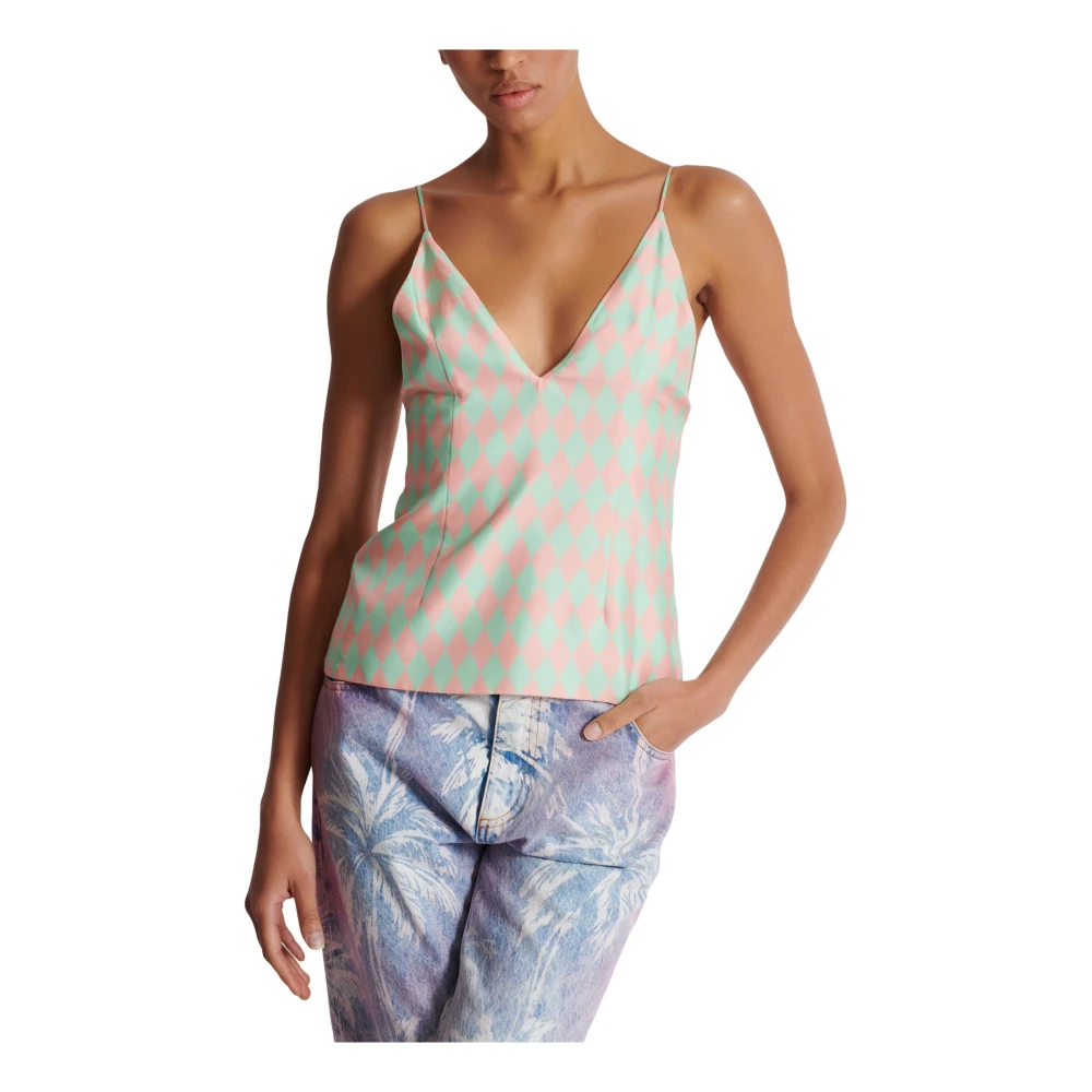 Balmain Zijden top met diamantprint Multicolor Dames