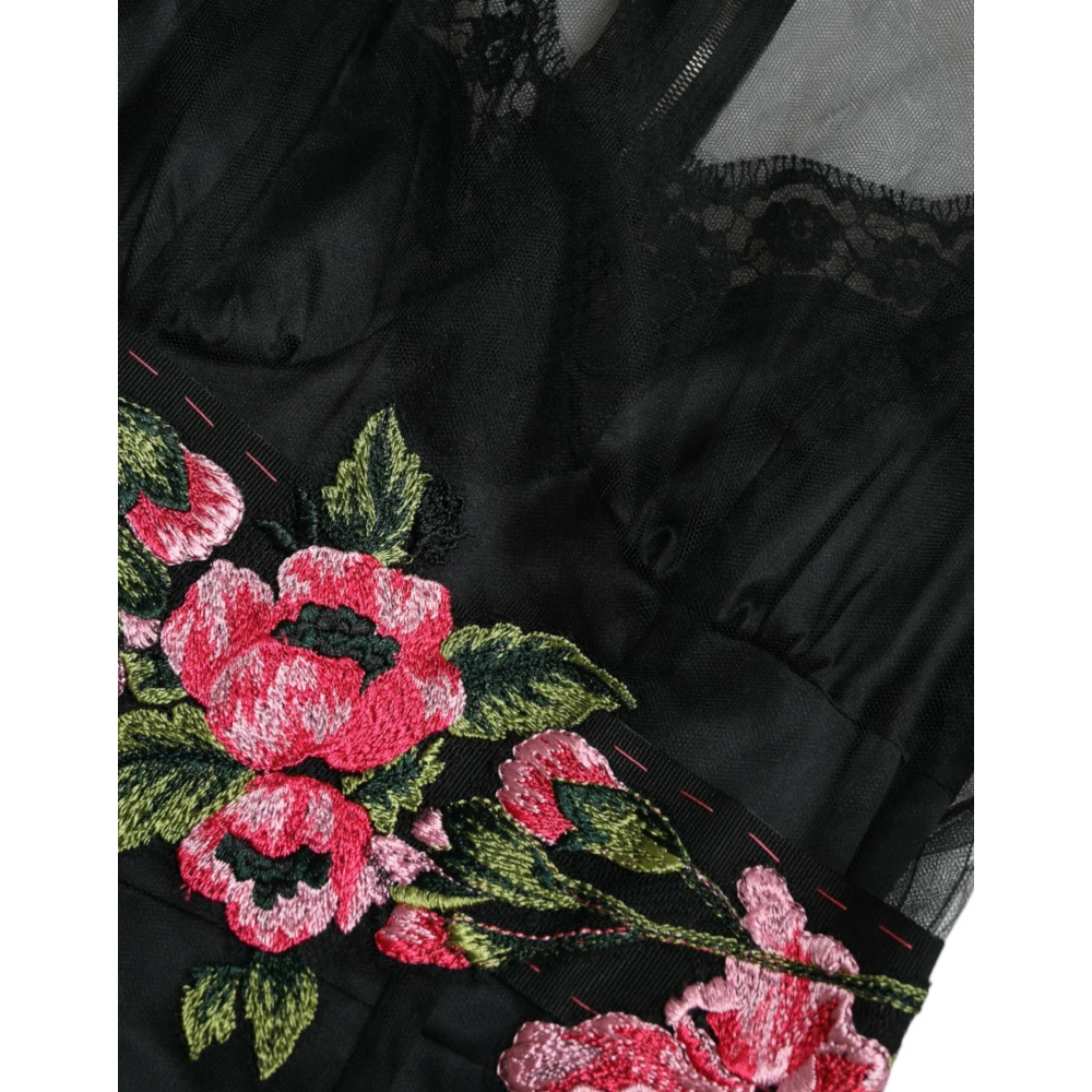 Dolce & Gabbana Bloemen Geborduurde Tule Avondjurk Black Dames