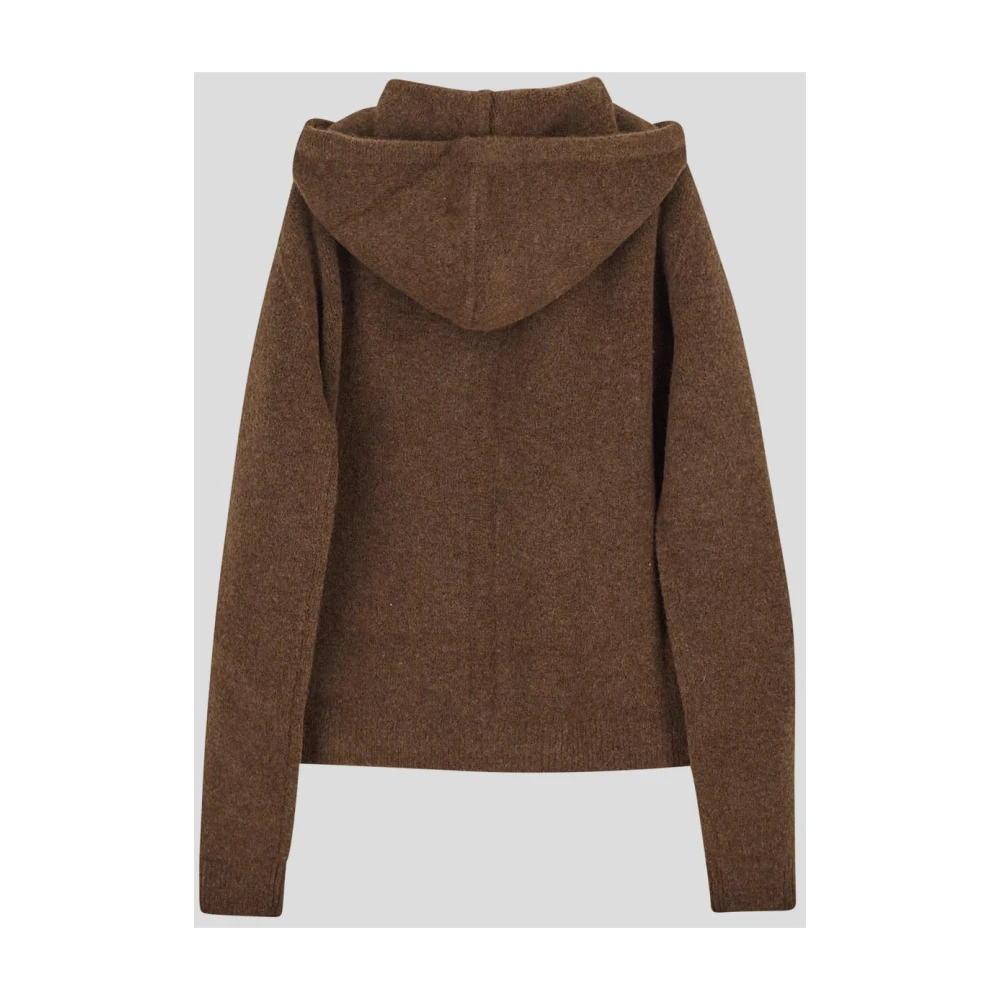 Rick Owens Wollen Hoodie met Rits Lange Knitwear Brown Heren
