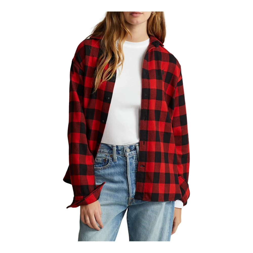 Polo Ralph Lauren Relaxed Fit Geruite Shirt Rood Multi Red Dames