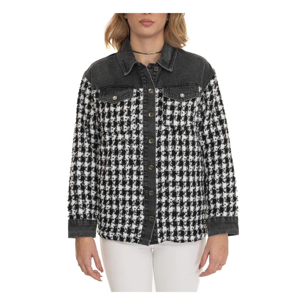 Liu Jo Houndstooth Blouse Jack met Jeansdetails Black Dames