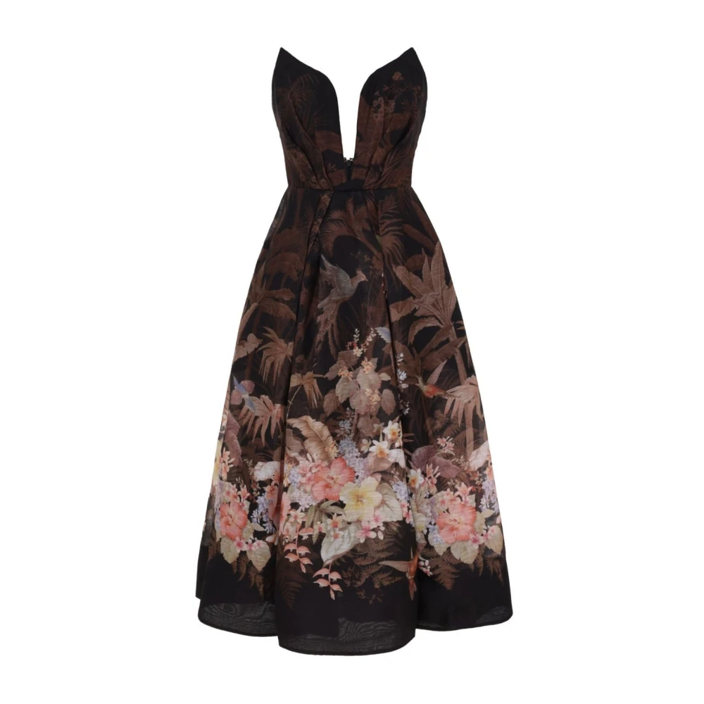 Zimmermann Bloemen Midi Jurk met Hartvormige Halslijn Multicolor Dames