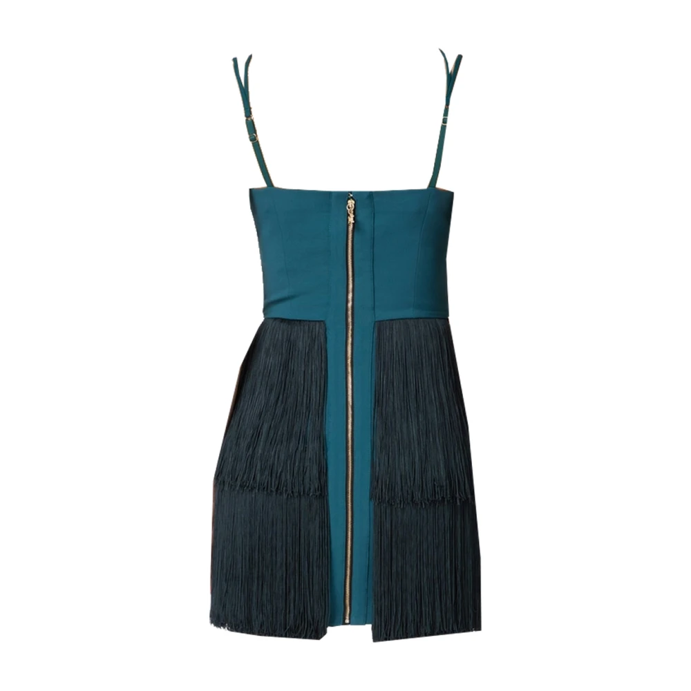 Elisabetta Franchi Korte elegante jurk met franjes Green Dames