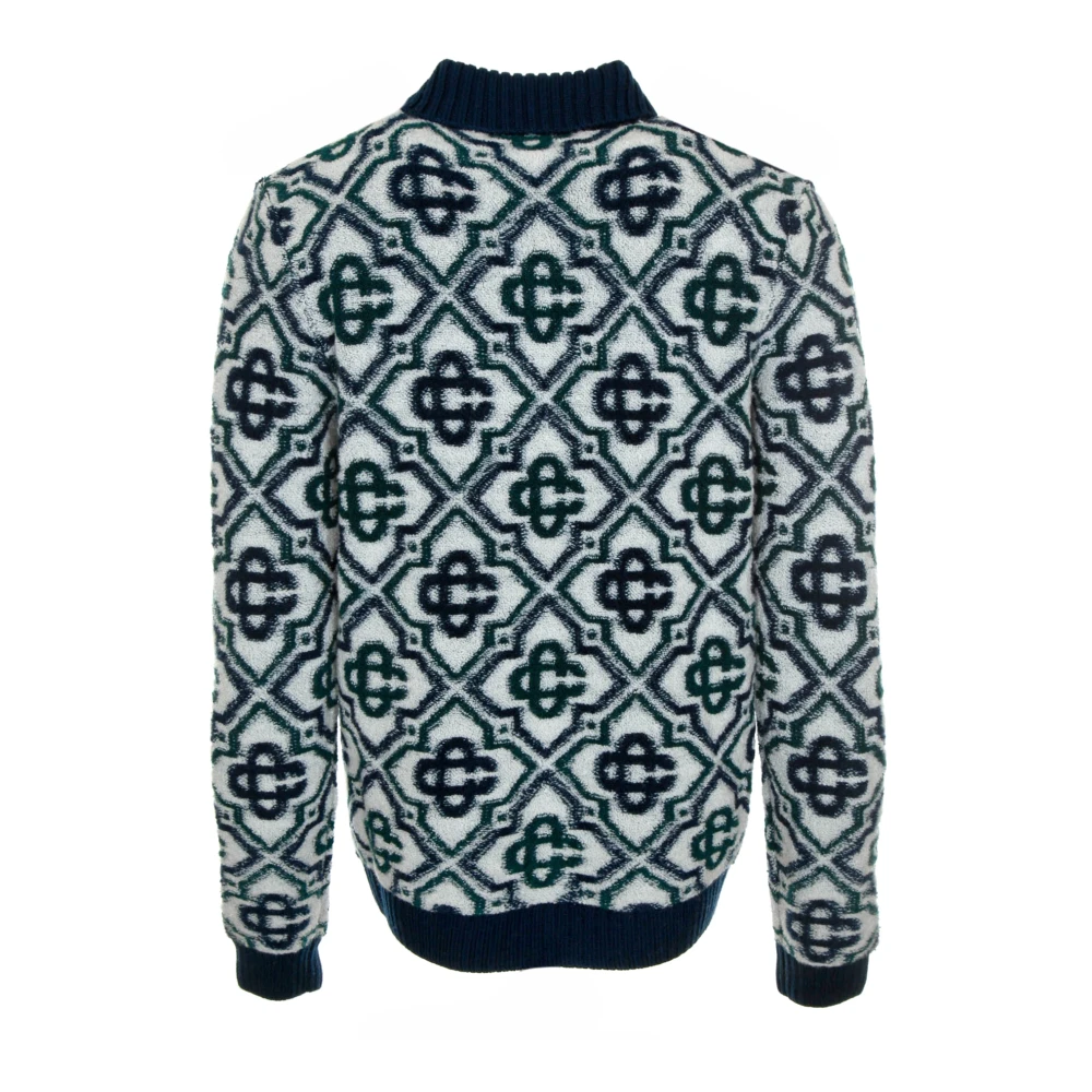 Casablanca Monogram Zip Up Sweater Blue Heren