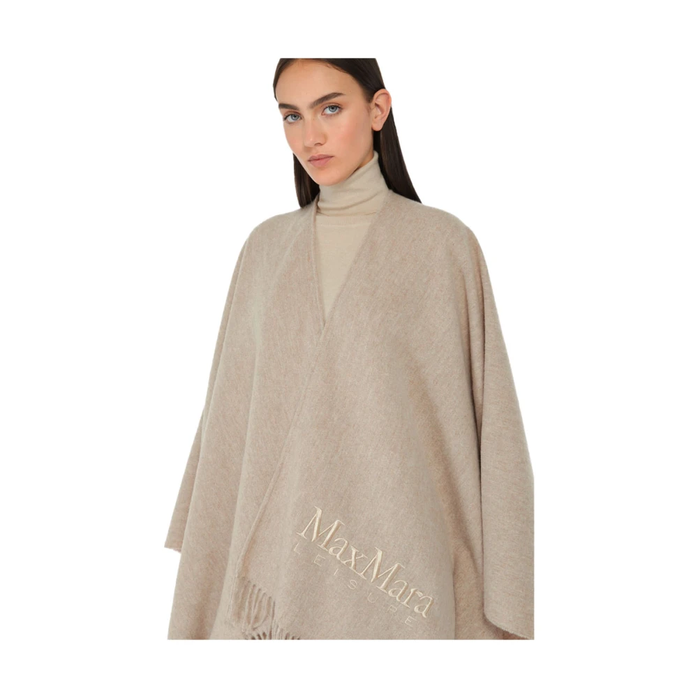 Max Mara Bruine Poncho met Franjes en Riem Brown Dames