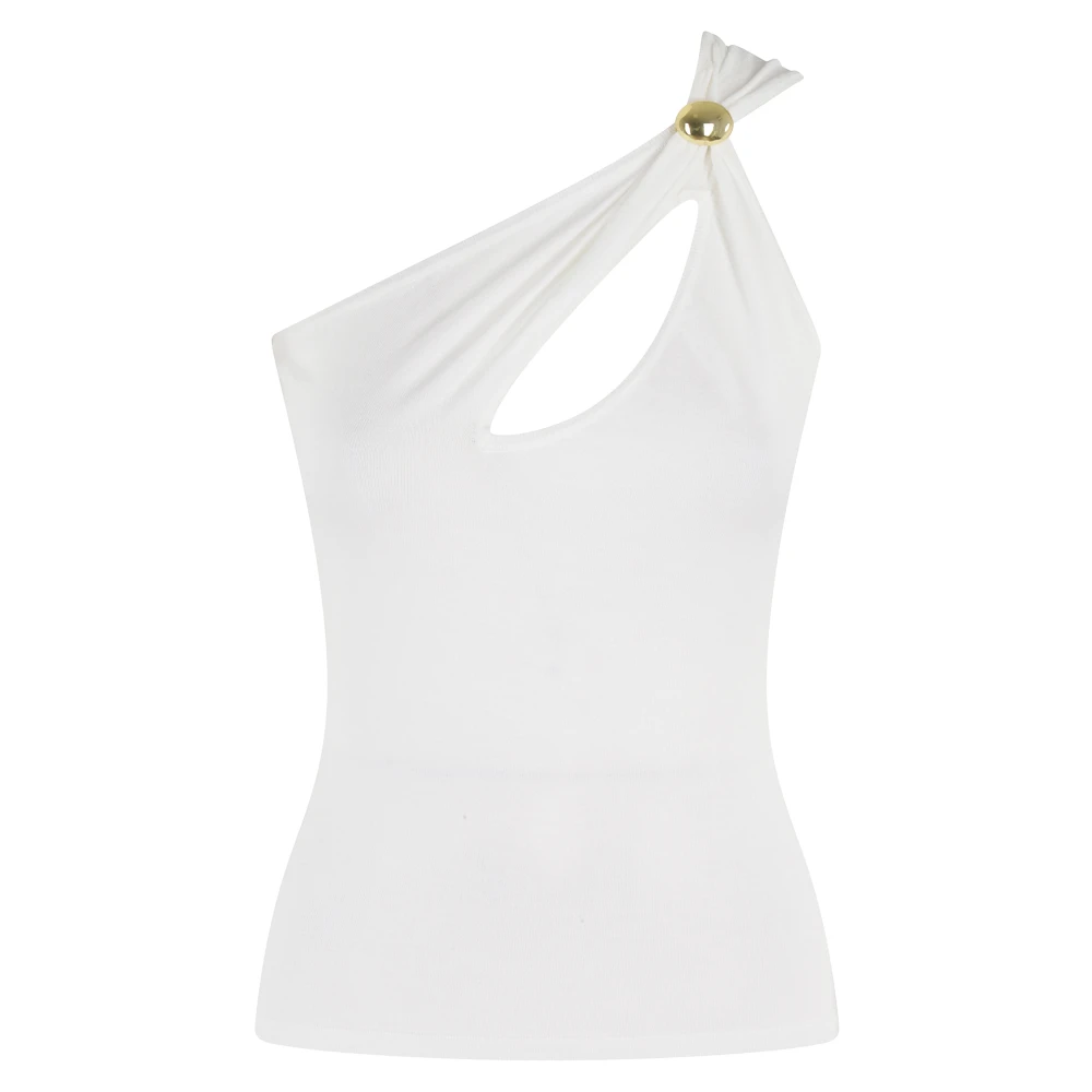 Federica Tosi Eén-schouder Viscose Stretch Juweel Top White Dames