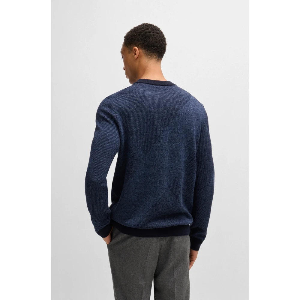 Hugo Boss Blauwe Jacquard Gebreide Trui Blue Heren