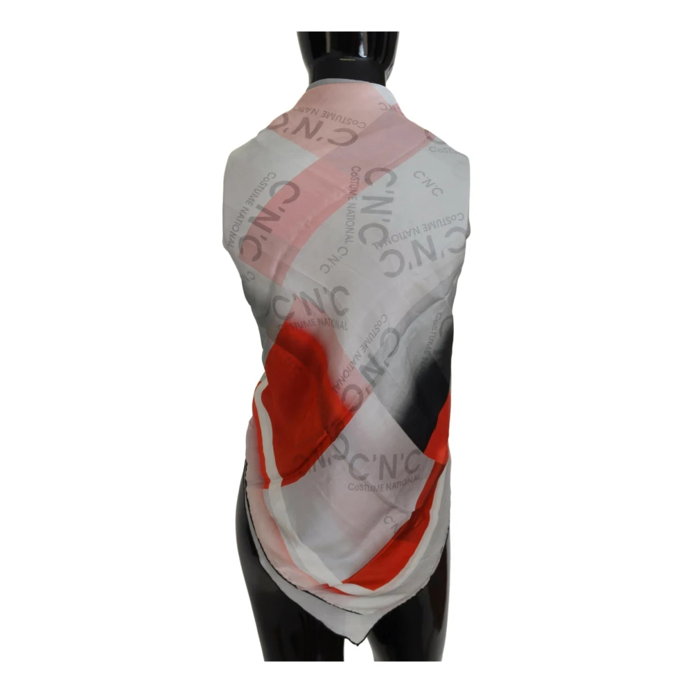 Costume National Zijden Vierkante Sjaal Grijs Rood Geruit Multicolor Dames